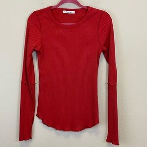 Culture Code Ribbed Long‎ Sleeve w/ Thumbholes Round Neck Tip Red Size M